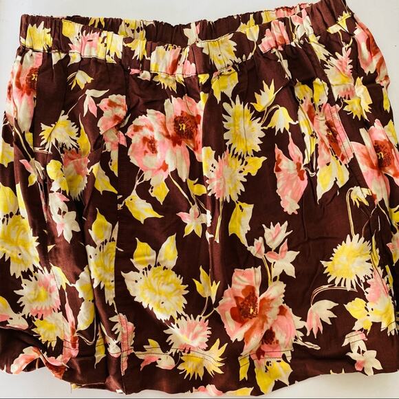 VINTAGE Y2K Brown Pink Floral Mini Skirt High Or Low Rise Elastic Loose Flowy L - Picture 9 of 9
